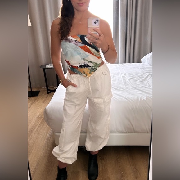 COMMENSE Colorful Printed Wrap Strapless Cropped Tank Top. Sleeveless. Size M - Picture 3 of 10